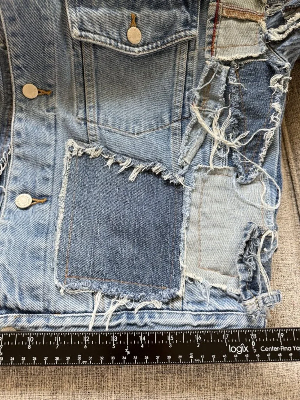 Vtg Reworked Denim Jacket Unique Upcycled Streetwear Jean Blue 90s y2k Sz M/L